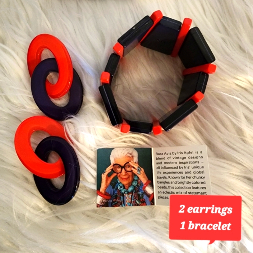 3 piece "Rara Avis" Vintage style Earrings & Necklace Set by Iris Apfel